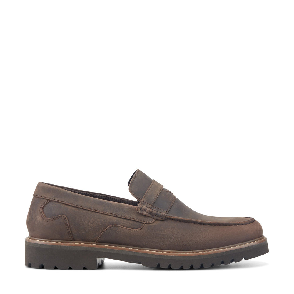 Men Rockport Maverick Penny Loafers Dark Brown Leather