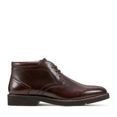 Men Rockport Flynn Lace-up Almond Toe Casual Boots Dark Brown Leather