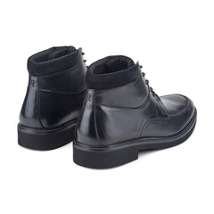 Men Rockport Macklin Moc Toe Lace-Up Leather Boots Black Leather