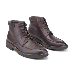 Men Rockport Macklin Moc Toe Lace-Up Leather Boots Dark Brown Leather