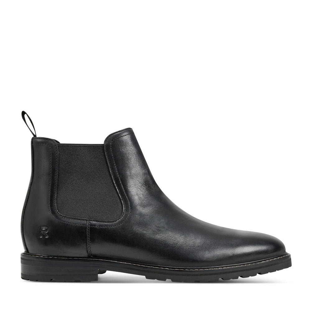 Men Rockport Cassius Slip-on Almond Toe Boots Black Leather