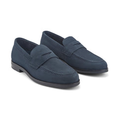 Men Rockport Sutton Penny Loafers Dark Blue Suede