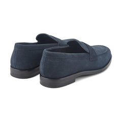 Men Rockport Sutton Penny Loafers Dark Blue Suede