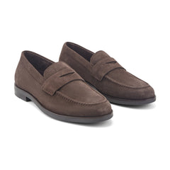 Men Rockport Sutton Penny Loafers Dark Brown Suede