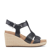 Women Rockport Belle Casual Wedge Sandals Black Leather