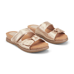Women Rockport Zova Slip-on Open Toe Flat Casual Sandals Gold