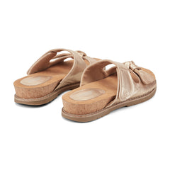 Women Rockport Zova Slip-on Open Toe Flat Casual Sandals Gold