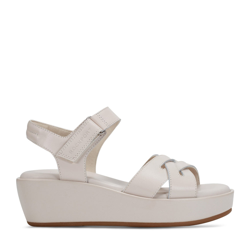 Women Rockport Amira Strappy Open Toe Casual Wedge Sandals Ivory