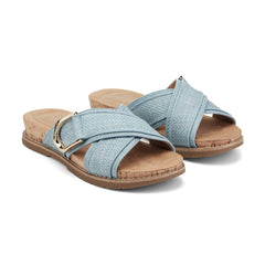 Women Rockport Zemira Slip-on Casual Sandals Light Blue Raffia