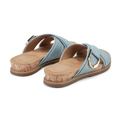 Women Rockport Zemira Slip-on Casual Sandals Light Blue Raffia