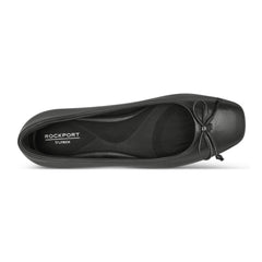 Women Rockport Sadie Square Toe Slip-on Ballet Dress Flats Black Leather