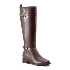 Women Rockport Harper Riding Boot with Buckle Dark Brown Leather