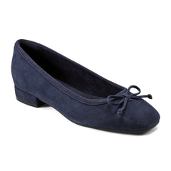 Women Rockport Sadie Square Toe Slip-on Ballet Dress Flats Dark Blue Suede