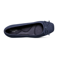Women Rockport Sadie Square Toe Slip-on Ballet Dress Flats Dark Blue Suede