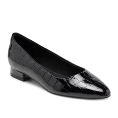 Women Rockport Tessa Total Motion Pointy Toe Dress Flats Black Croco Patent