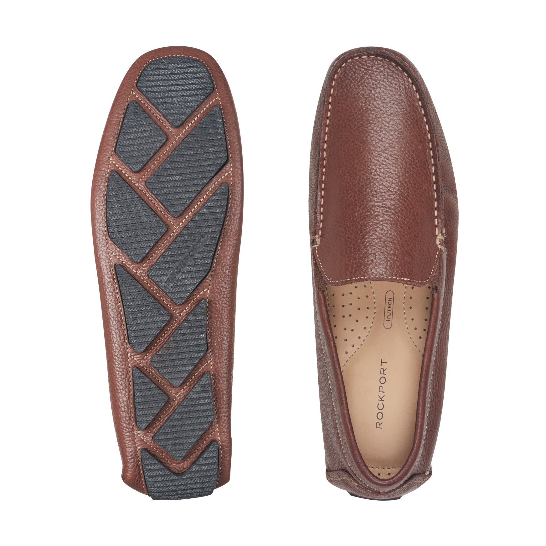 Men Rockport Rhyder Venetian Loafers Mahogany Leather