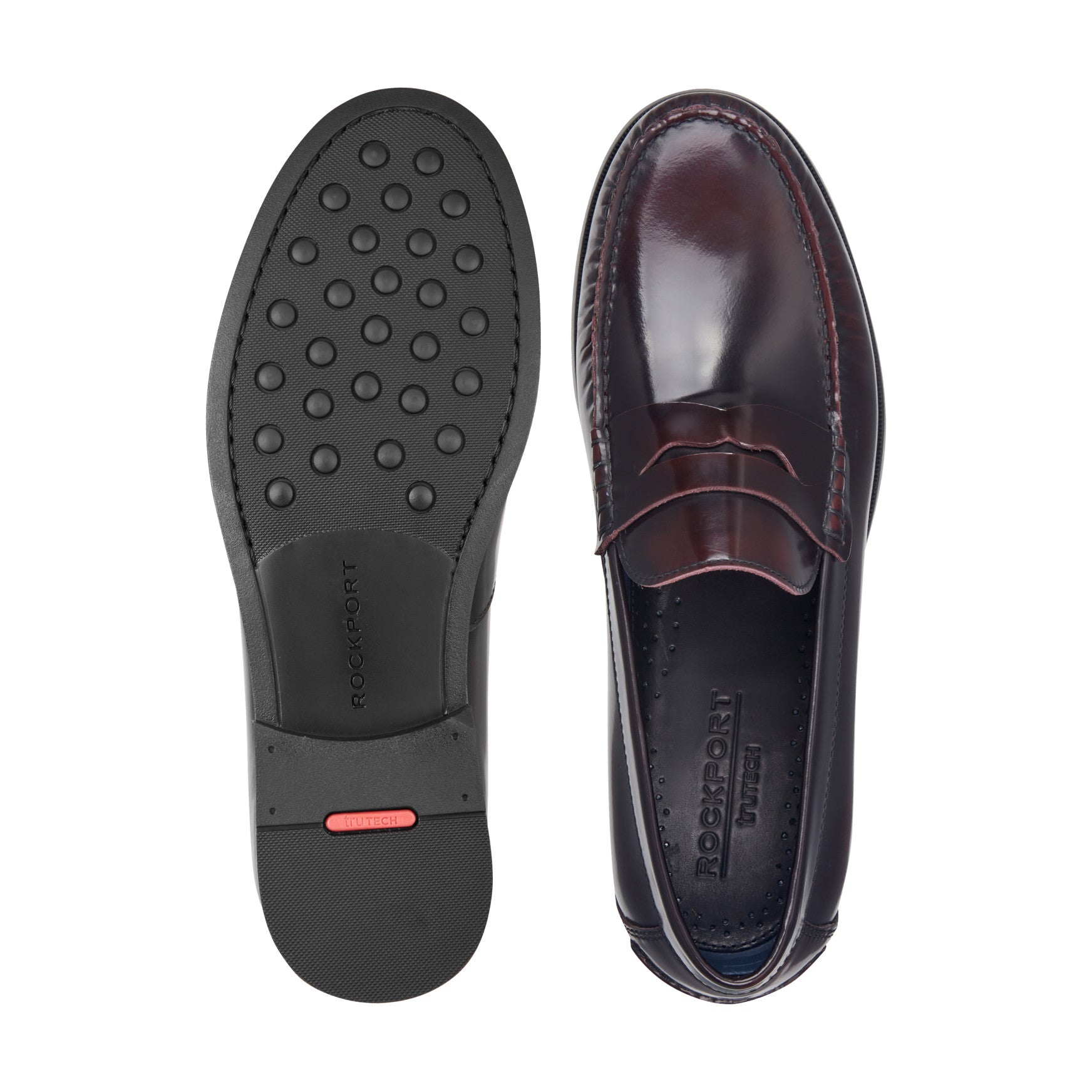 Men Rockport Willcox Classic Penny Loafers Dark Burgundy Leather