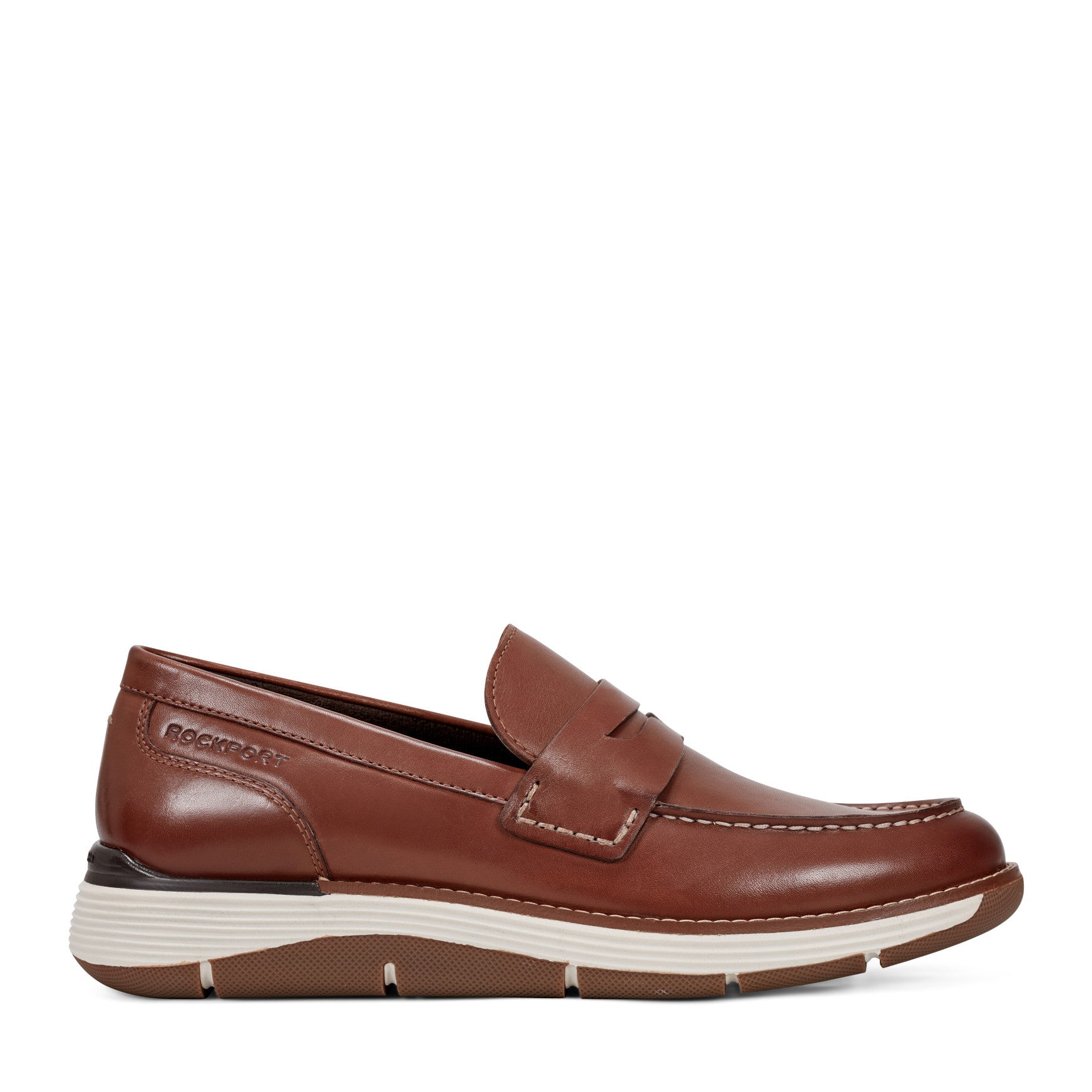 Men Rockport Liam Penny Loafers Dark Natural Leather