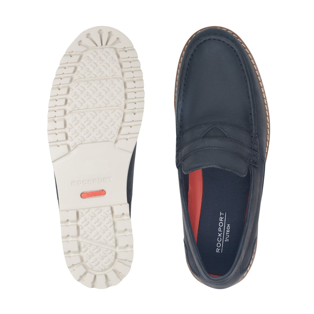 Men Rockport Maverick Penny Loafers New Dress Blues Leather