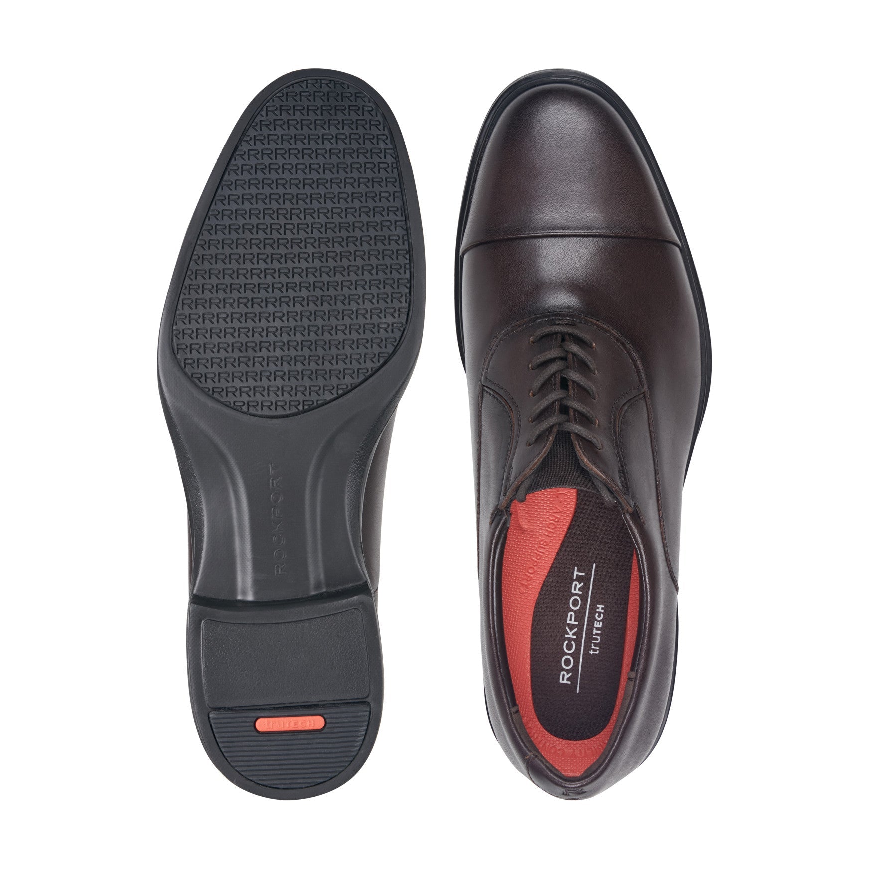 Men Rockport Keefe Dress Cap Toe Lace-up Oxfords Dark Brown Leather