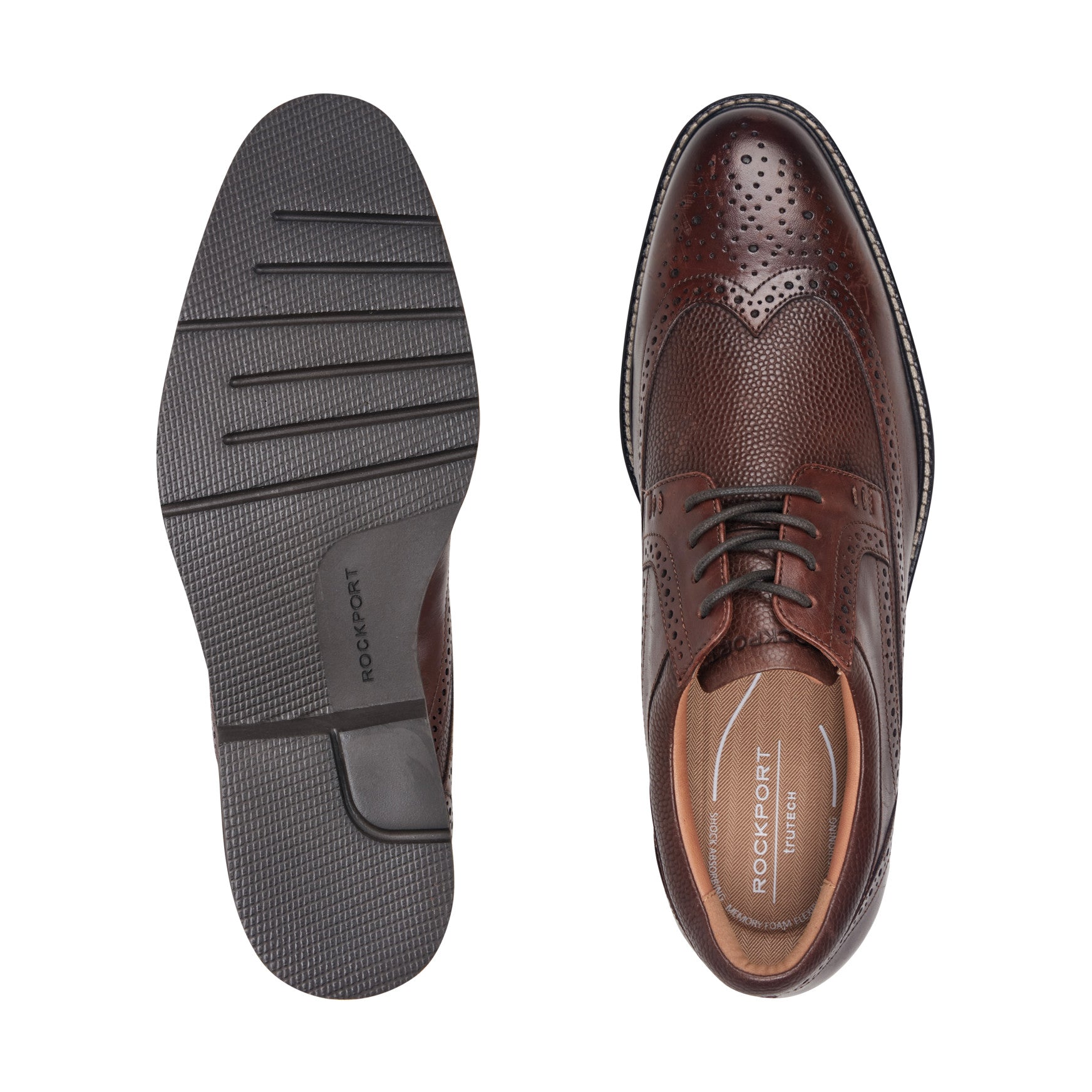 Men Rockport Fallo Dress Lace-up Almond Toe Oxfords Dark Brown Leather