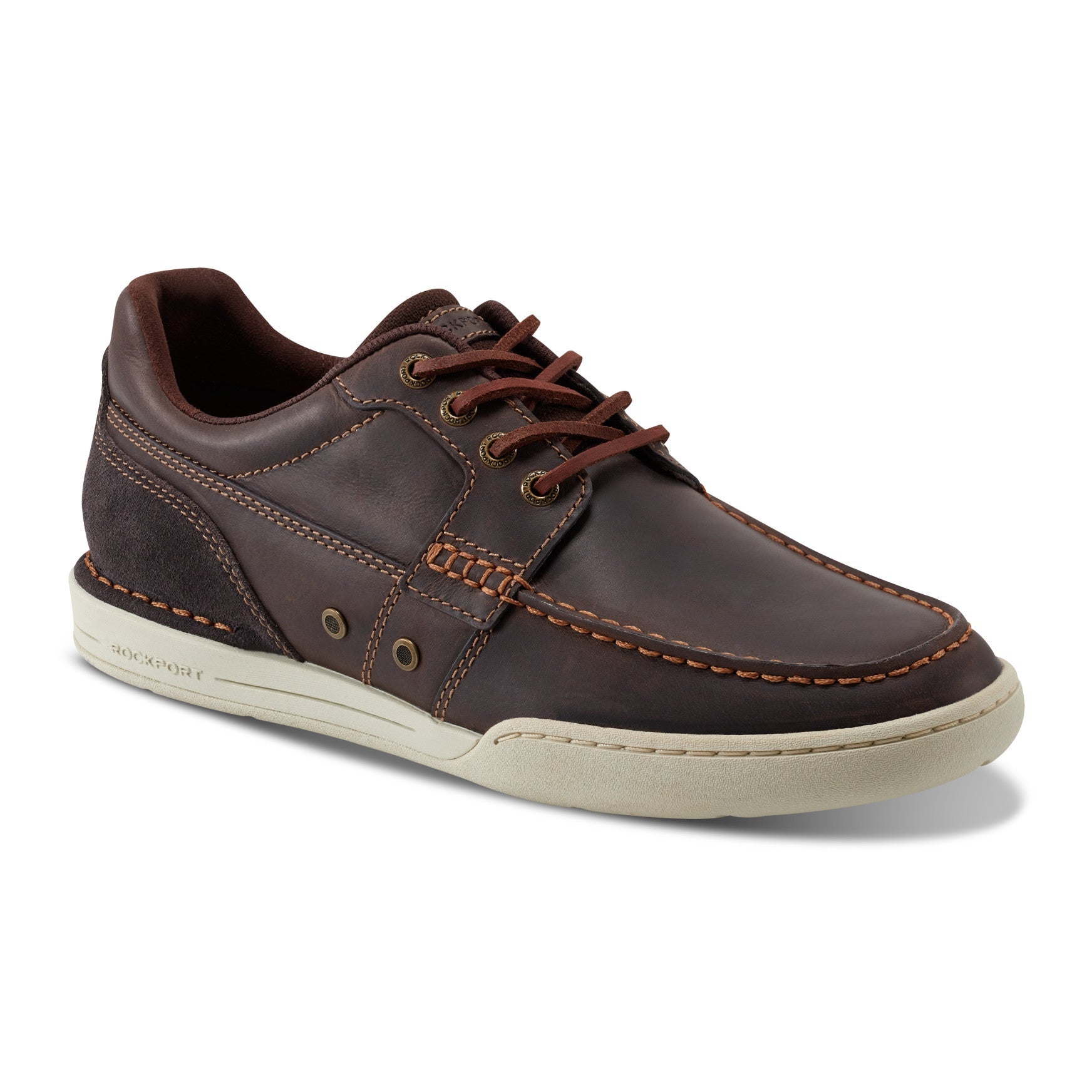 Men Rockport Wentworth Round Toe Casual Flat Boat Shoe Dark Brown