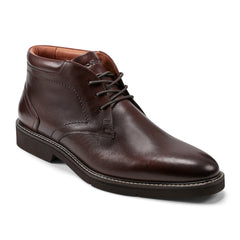 Men Rockport Flynn Lace-up Almond Toe Casual Boots Dark Brown Leather