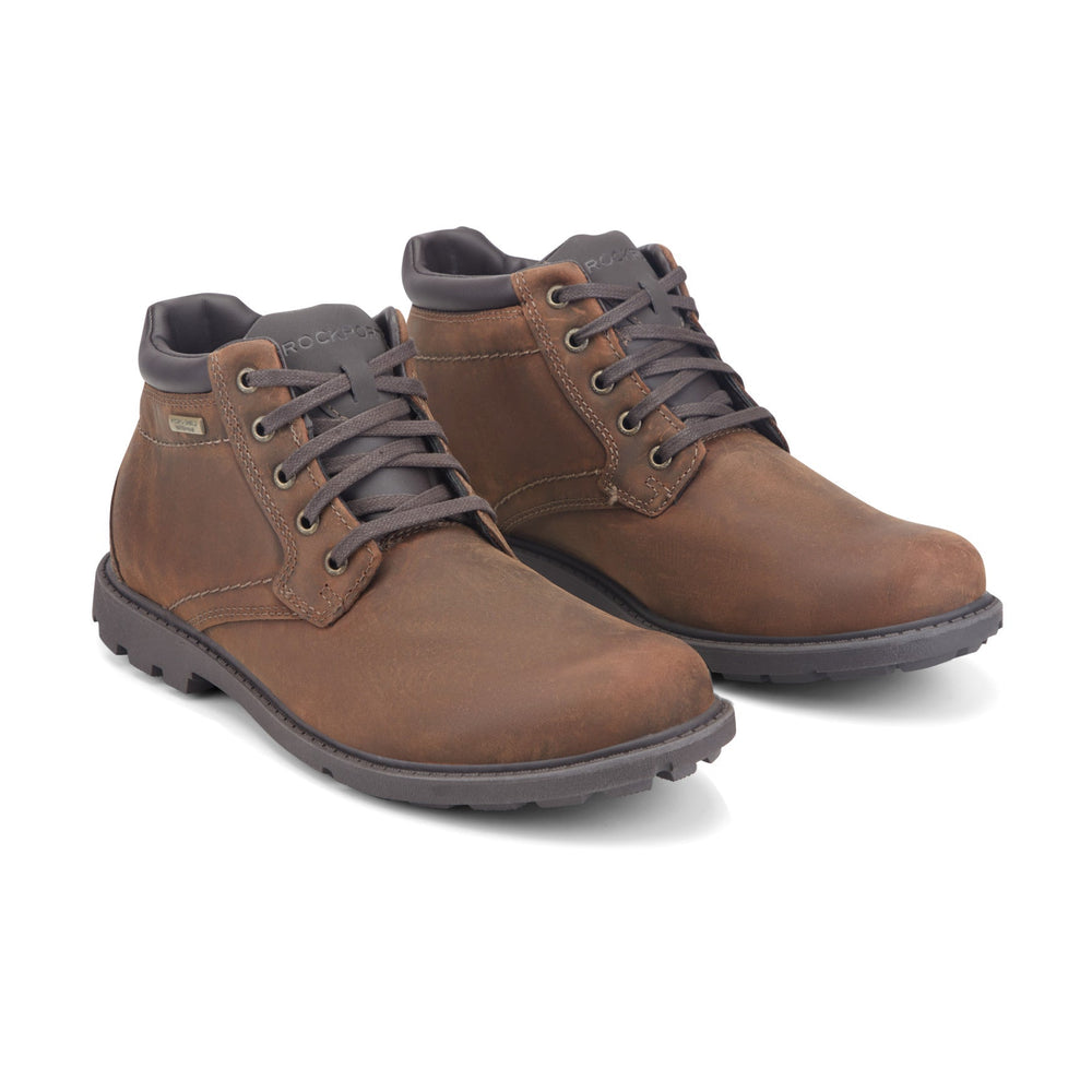 Men Rockport Storm Surge Plain Toe Boot Tan Leather