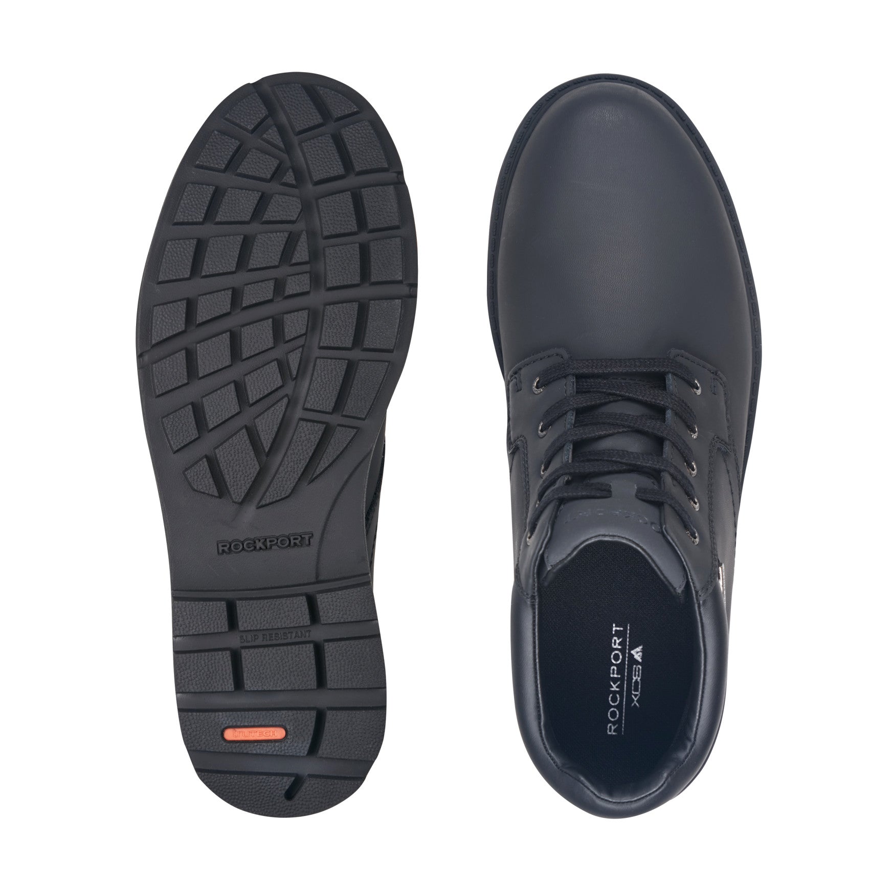 Men Rockport Storm Surge Plain Toe Boot Black Leather