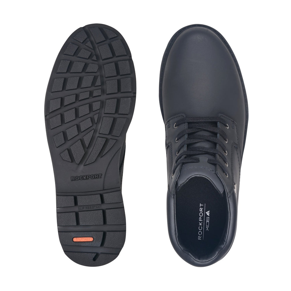Men Rockport Storm Surge Plain Toe Boot Black Leather