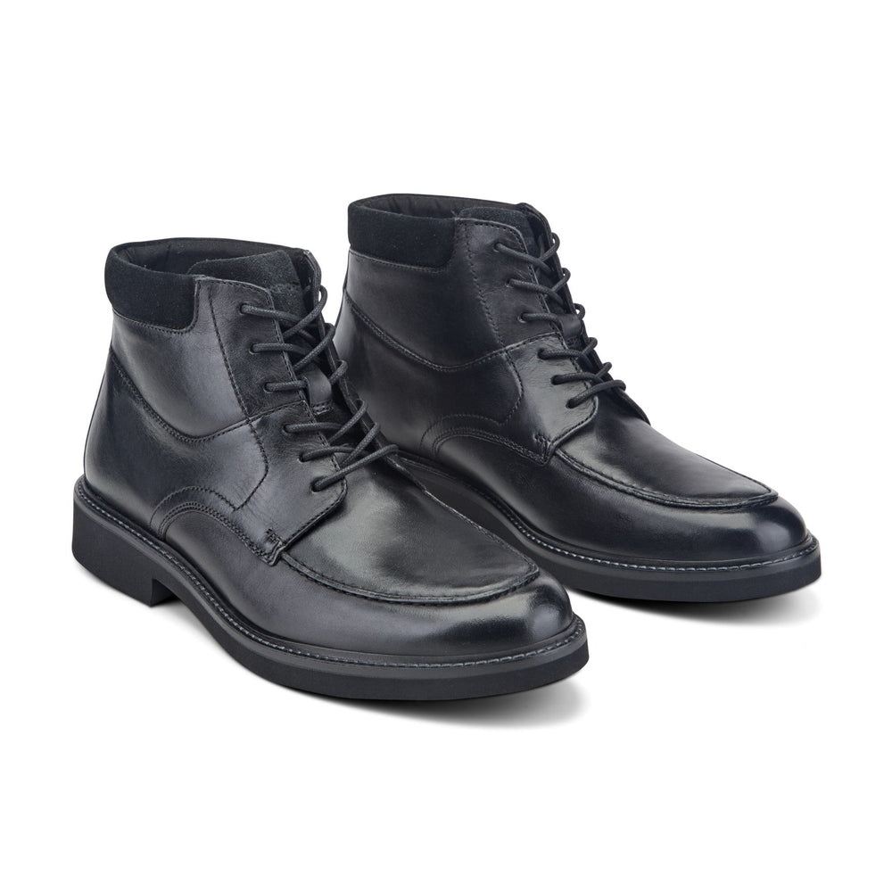 Men Rockport Macklin Moc Toe Lace-Up Leather Boots Black Leather