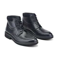 Men Rockport Macklin Moc Toe Lace-Up Leather Boots Black Leather