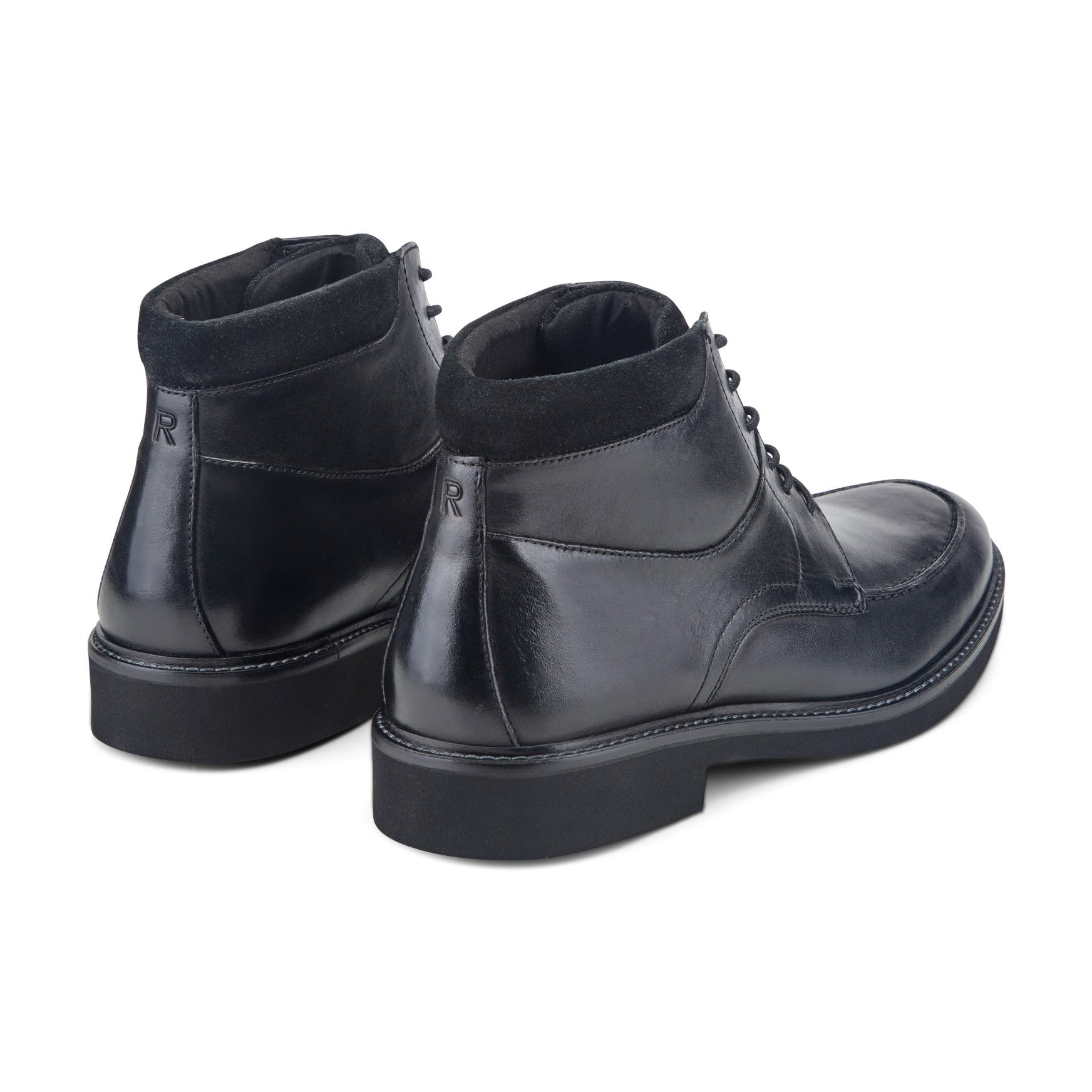 Men Rockport Macklin Moc Toe Lace-Up Leather Boots Black Leather