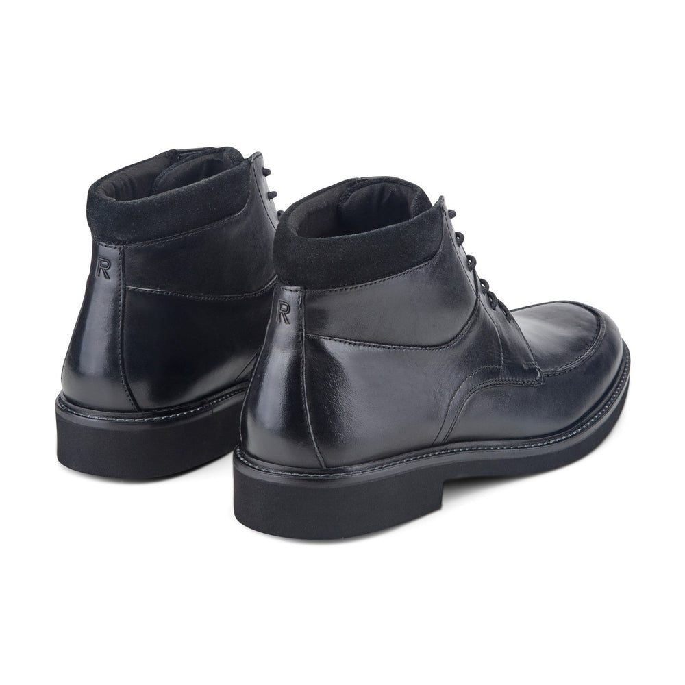 Men Rockport Macklin Moc Toe Lace-Up Leather Boots Black Leather