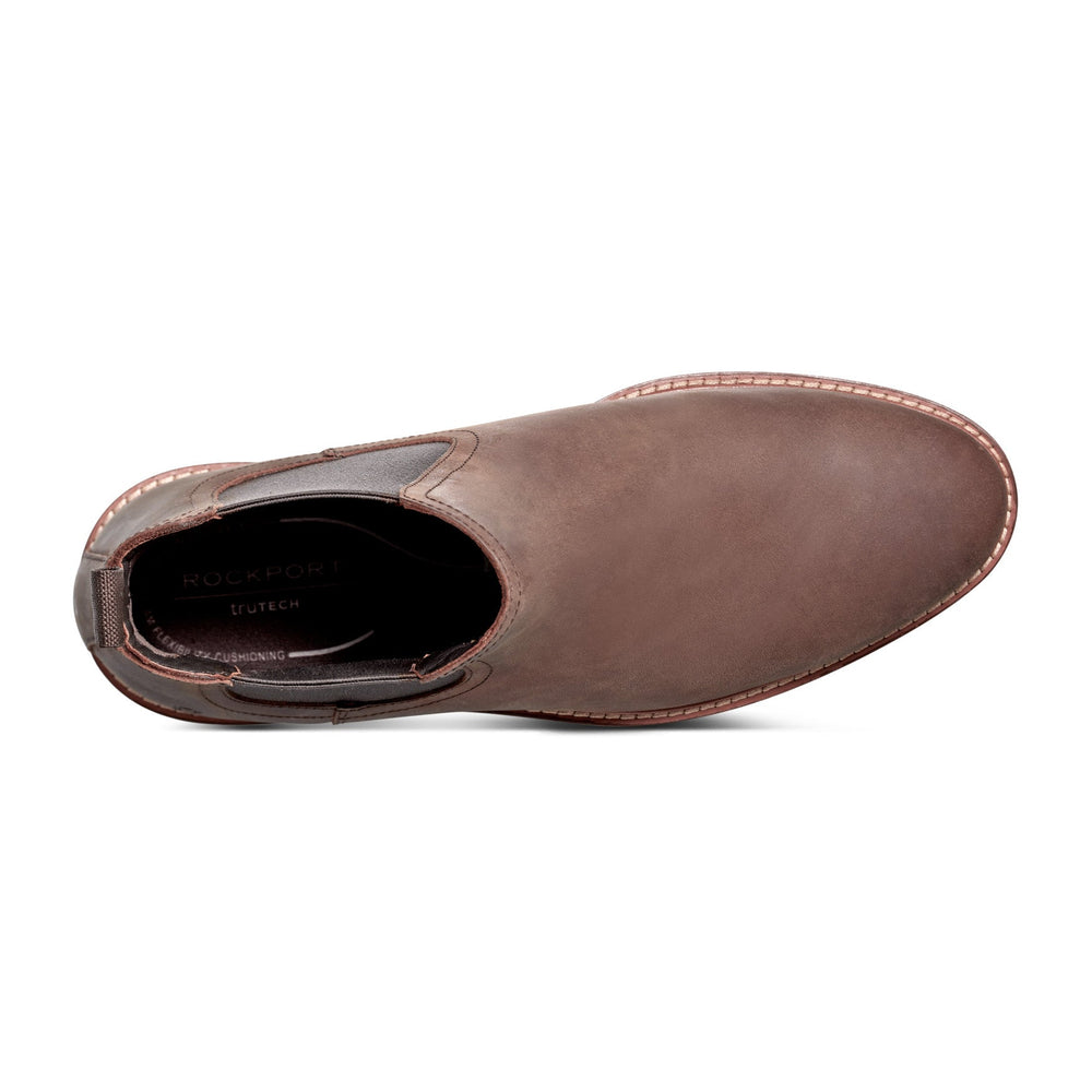 Men Rockport Cassius Slip-on Almond Toe Boots Light Brown Leather