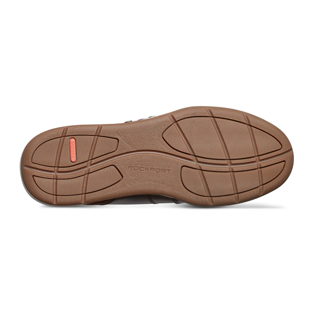 Men Rockport Wentworth Round Toe Casual Flat Boat Shoe Dark Natural