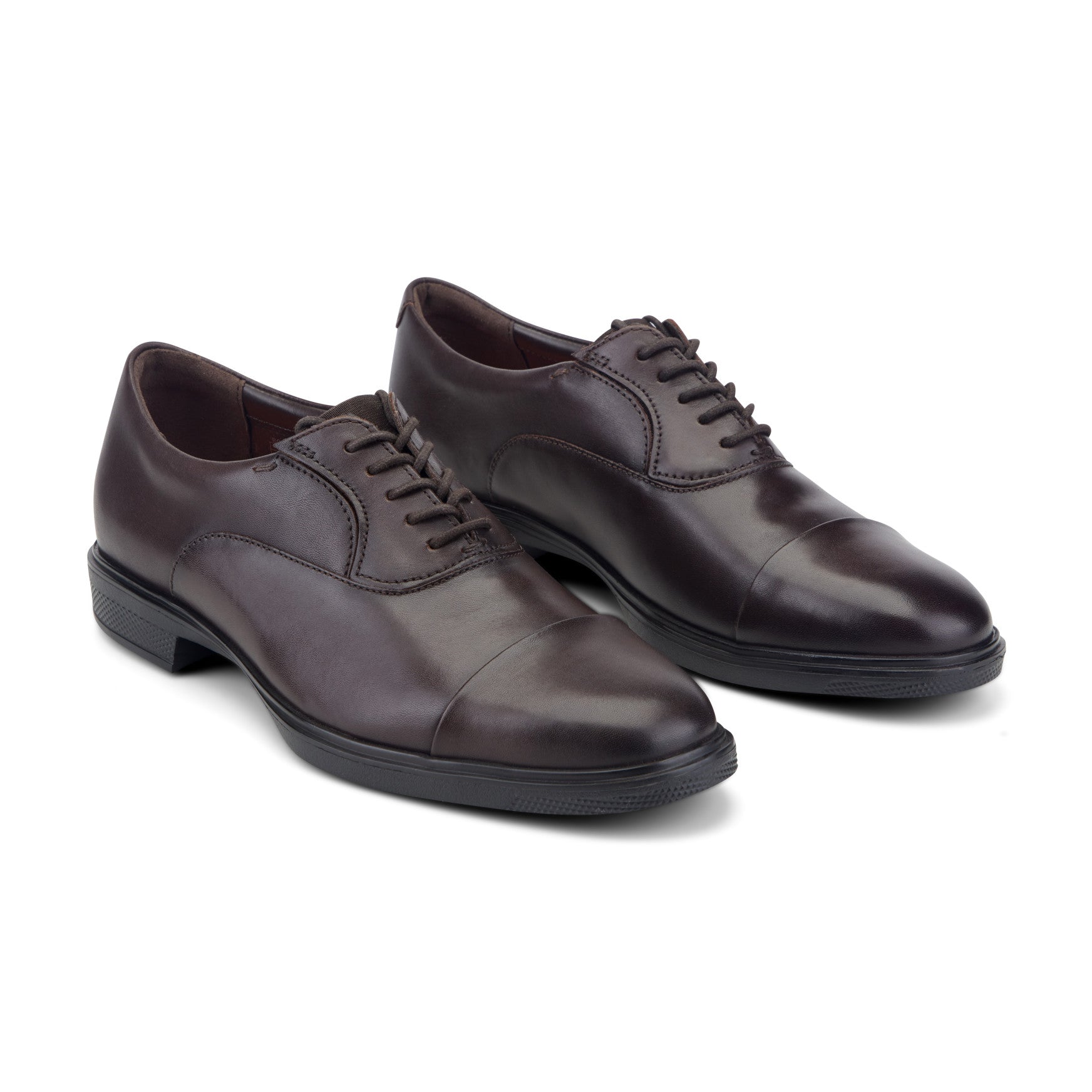 Men Rockport Keefe Dress Cap Toe Lace-up Oxfords Dark Brown Leather