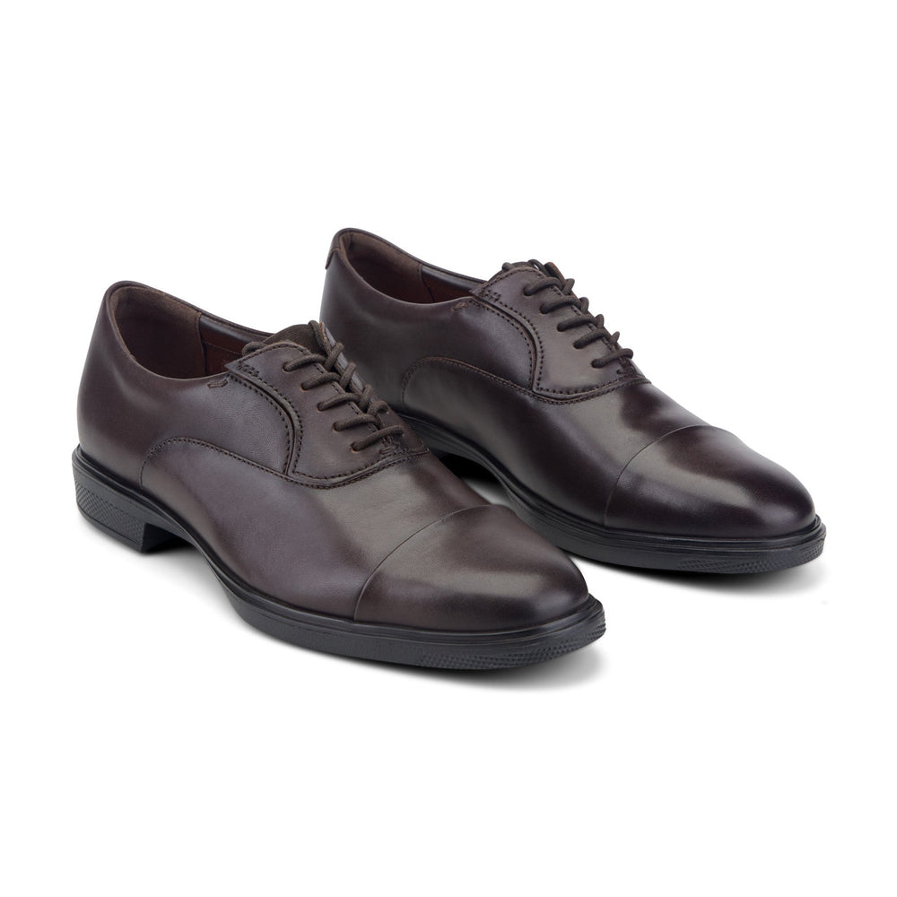 Men Rockport Keefe Dress Cap Toe Lace-up Oxfords Dark Brown Leather