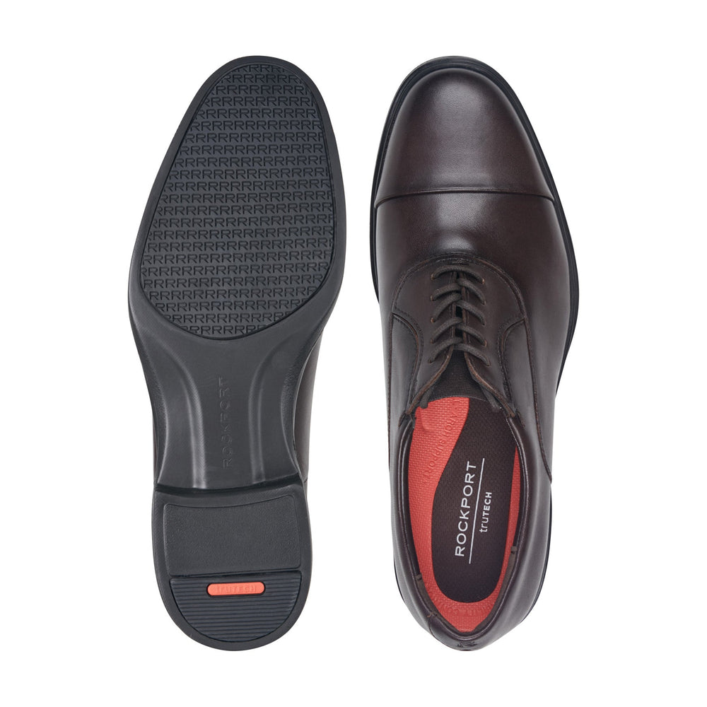 Men Rockport Keefe Dress Cap Toe Lace-up Oxfords Dark Brown Leather