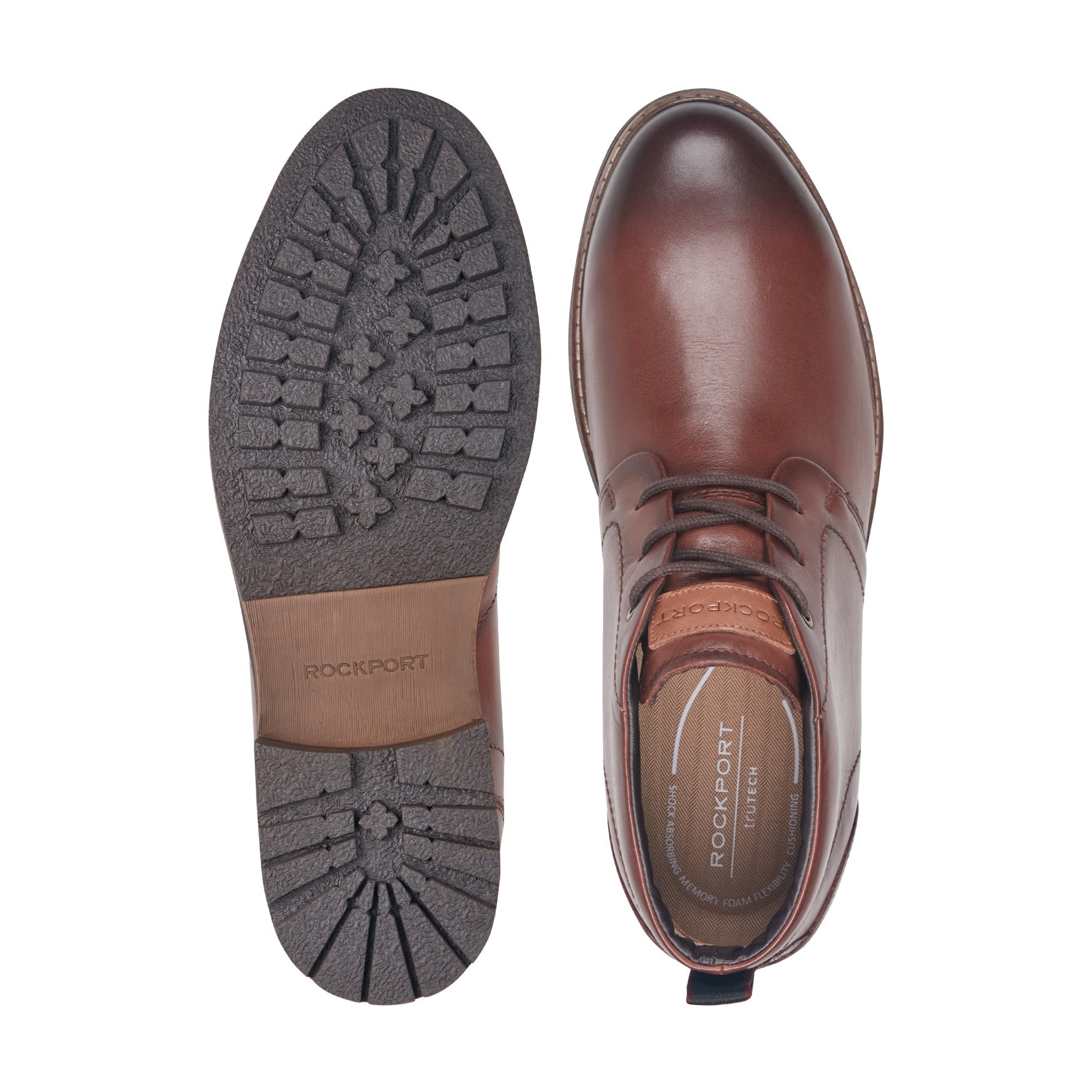 Men Rockport Tolan Lace-Up Leather Chukka Boots Dark Brown Leather