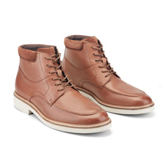 Men Rockport Macklin Moc Toe Lace-Up Leather Boots Medium Natural Leather