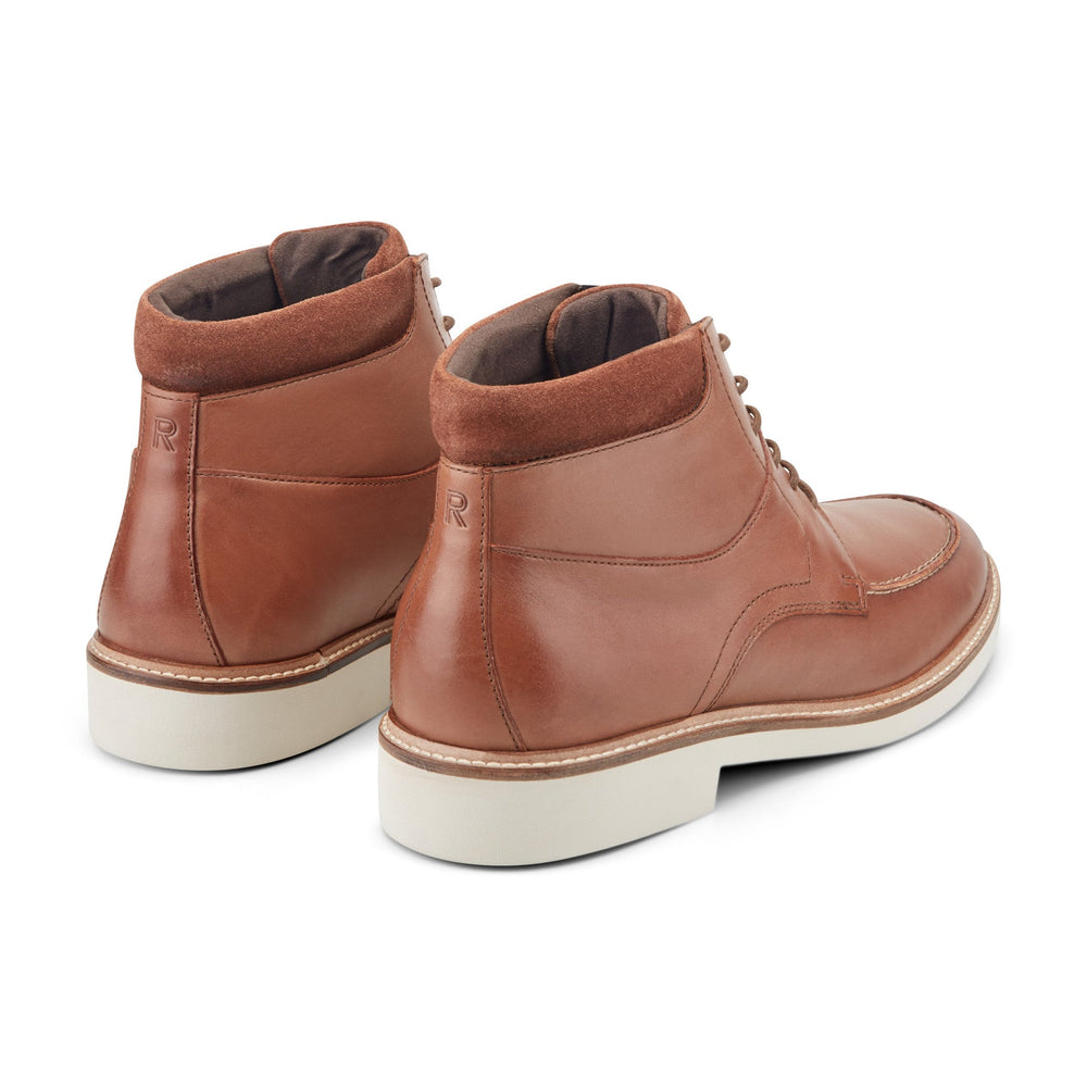 Men Rockport Macklin Moc Toe Lace-Up Leather Boots Medium Natural Leather