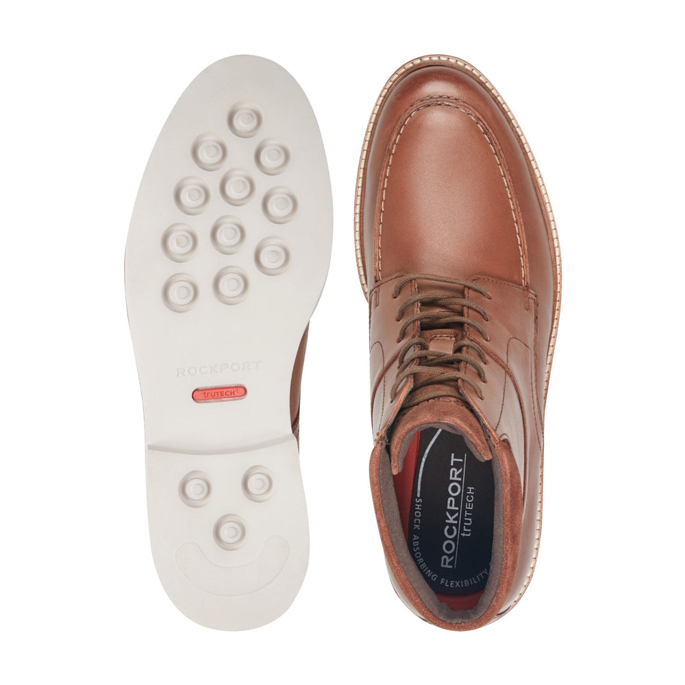 Men Rockport Macklin Moc Toe Lace-Up Leather Boots Medium Natural Leather