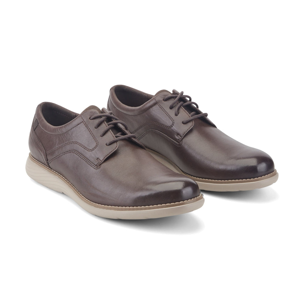 Men Rockport Garett Plain Toe Oxford Dark Brown Leather