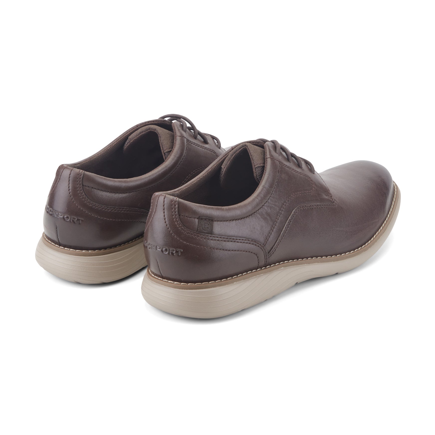 Men Rockport Garett Plain Toe Oxford Dark Brown Leather