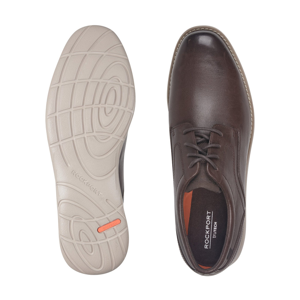 Men Rockport Garett Plain Toe Oxford Dark Brown Leather