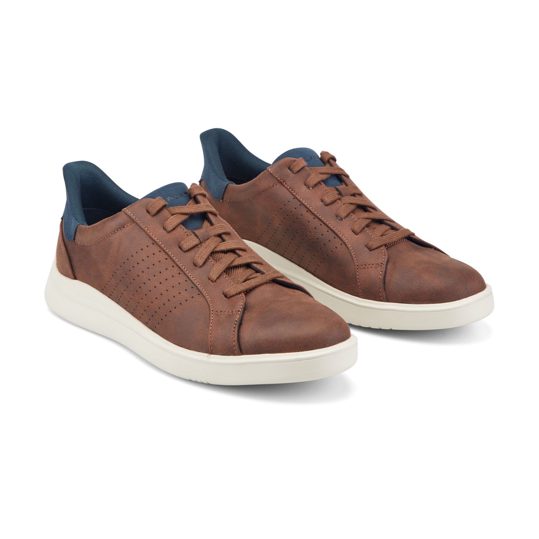 Men Rockport Tristen Step Activated Lace-Up Medium Brown Leather