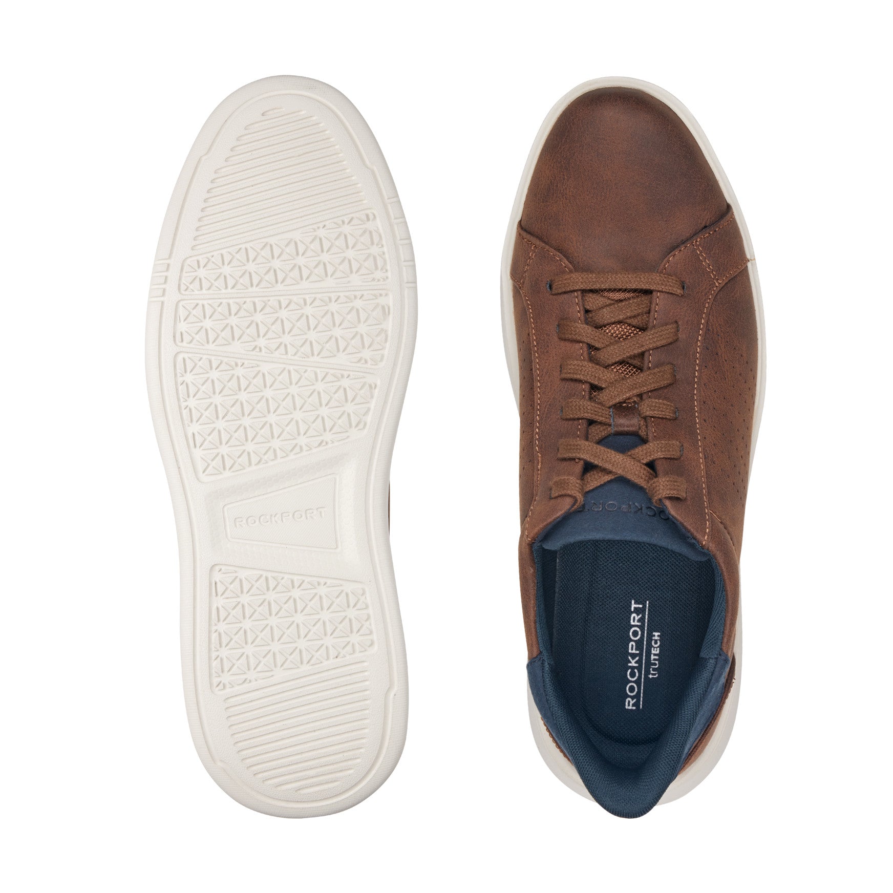 Men Rockport Tristen Step Activated Lace-Up Medium Brown Leather