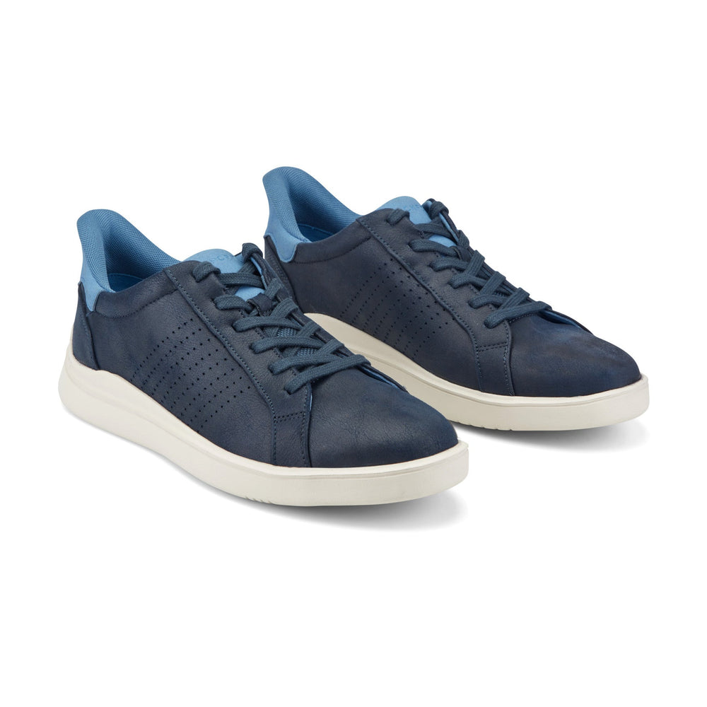 Men Rockport Tristen Step Activated Lace-Up Dark Blue Leather