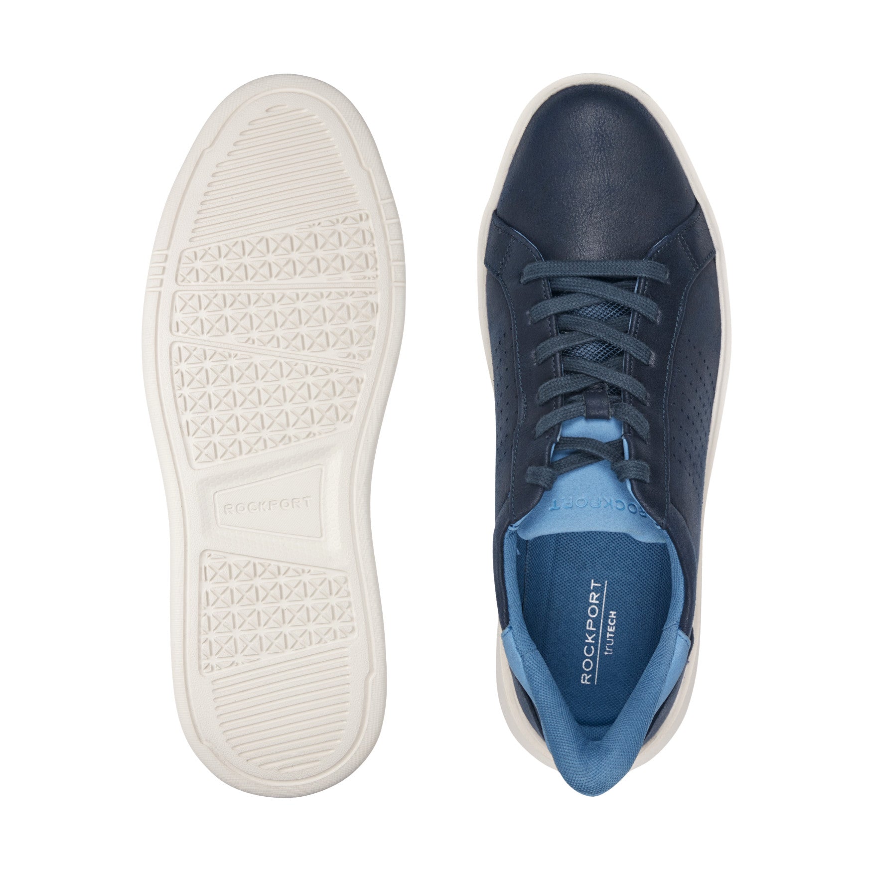 Men Rockport Tristen Step Activated Lace-Up Dark Blue Leather